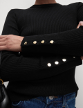 Ribbed Crew Neck Button Detail Jumper