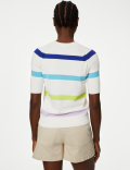 Cotton Rich Striped Ribbed Knitted Top