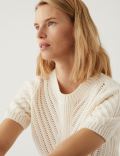 Cotton Rich Textured Crew Neck Knitted Top