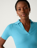 Cotton Rich Ribbed Collared Knitted Top
