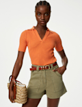Cotton Rich Ribbed Collared Knitted Top