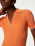 Cotton Rich Ribbed Collared Knitted Top