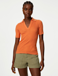 Cotton Rich Ribbed Collared Knitted Top