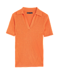 Cotton Rich Ribbed Collared Knitted Top