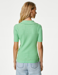 Cotton Rich Ribbed Collared Knitted Top