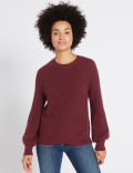 Ribbed Balloon Sleeve Round Neck Jumper