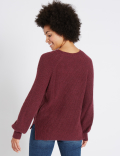 Ribbed Balloon Sleeve Round Neck Jumper