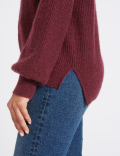 Ribbed Balloon Sleeve Round Neck Jumper