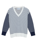 Pure Merino Wool Striped V-Neck Jumper