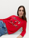 Air-Yarn Sequin Slogan Crew Neck Jumper