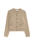Air-Yarn Crew Neck Button Front Cropped Cardigan