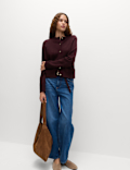 Air-Yarn Crew Neck Button Front Cropped Cardigan