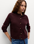 Air-Yarn Crew Neck Button Front Cropped Cardigan