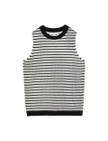 Striped Round Neck Knitted Vest with Linen