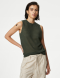 Textured Crew Neck Knitted Vest with Linen