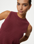 Textured Crew Neck Knitted Vest with Linen