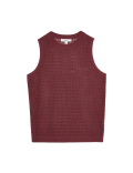 Textured Crew Neck Knitted Vest with Linen