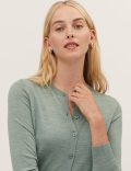 Pure Merino Wool Crew Neck Cardigan