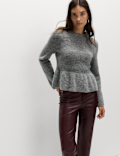 Crew Neck Peplum Jumper with Wool