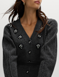 Embellished V-Neck Cardigan with Wool
