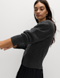 Embellished V-Neck Cardigan with Wool