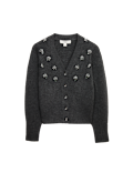 Embellished V-Neck Cardigan with Wool
