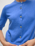Air-Yarn Button Front Short Sleeve Cropped Cardigan