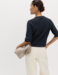 Air-Yarn Button Front Short Sleeve Cropped Cardigan