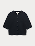 Air-Yarn Button Front Short Sleeve Cropped Cardigan