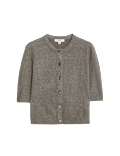 Air-Yarn Button Front Short Sleeve Cropped Cardigan