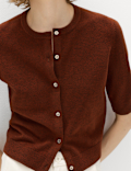 Air-Yarn Button Front Short Sleeve Cropped Cardigan