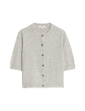 Air-Yarn Button Front Short Sleeve Cropped Cardigan