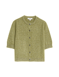 Air-Yarn Button Front Short Sleeve Cropped Cardigan