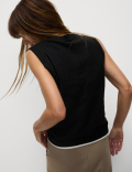 Air-Yarn Crew Neck Tipped Detail Knitted Vest
