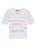 Striped V-Neck Knitted Top with Linen