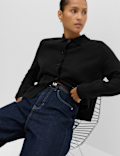 Air-Yarn Collared Relaxed Cropped Cardigan