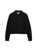 Air-Yarn Collared Relaxed Cropped Cardigan