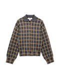 Checked Collared Button Front Cardigan with Wool