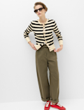 Air-Yarn Striped Cropped Cardigan