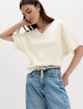 V-Neck Waisted Slim Fit Knitted Top