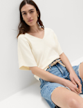 V-Neck Waisted Slim Fit Knitted Top