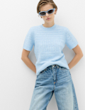 Pointelle Knitted Top With Wool