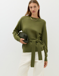 Tie Front Crew Neck Relaxed Jumper