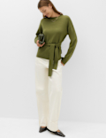 Tie Front Crew Neck Relaxed Jumper