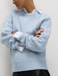 Cloud-Yarn Ribbed Crew Neck Jumper
