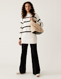 Striped Funnel Neck Relaxed Longline Jumper