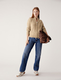 Ribbed Funnel Neck Zip Up Cardigan