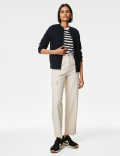 Knitted Ribbed Crew Neck Cardigan