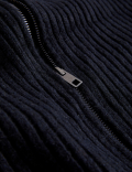 Knitted Ribbed Crew Neck Cardigan