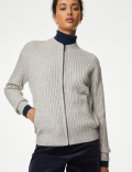 Knitted Ribbed Crew Neck Cardigan